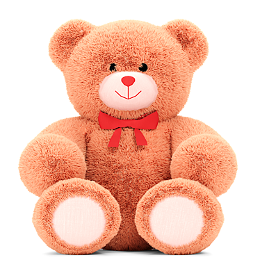 Beige Teddy Bear with Red Ribbon - Soft Plush Toy 3D model image 1 