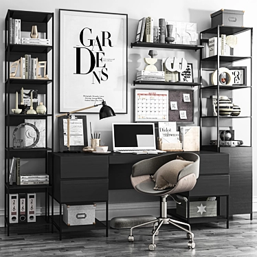 Industrial Office Set Furniture 3D model image 1 