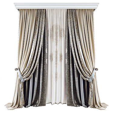 Elegant Curtains Set, Grey Floral 3D model image 1 