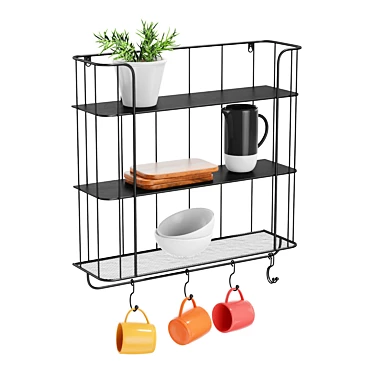 Rustic Industrial Shelf with Hooks 3D model image 1 