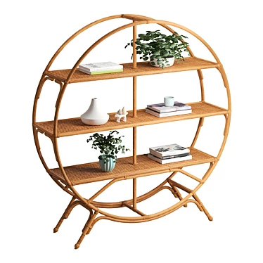 Circular Rattan Bookcase with Ample Shelving 3D model image 1 