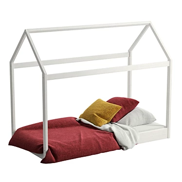 Cosy White Canopy Bed for Kids 3D model image 1 