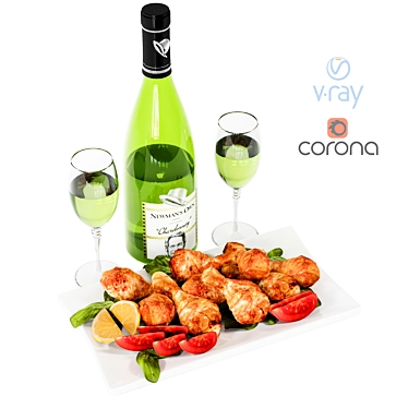 Gourmet Chicken and Wine Combo 3D model image 1 