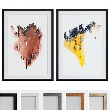 Modern Abstract Building Sketch Picture Frame Set 3D model image 1 