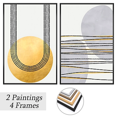 Dual Paintings Set with Frames 3D model image 1 