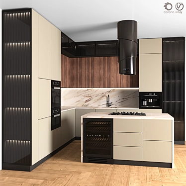 Modern Corner Kitchen Set with Appliances 3D model image 1 