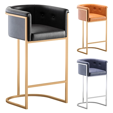 Modern Leather Bar Stool 3 Colors 3D model image 1 