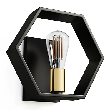 Title: Hexagon Gold Black Wall Sconce 3D model image 1 