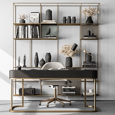 Luxury Black Gold Desk Set 3D model image 1 