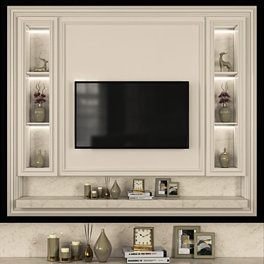 Modern TV Wall Unit with 65" TV 3D model image 1 