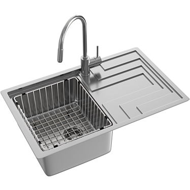 Premium Sink, Mixer, & Basket 3D model image 1 