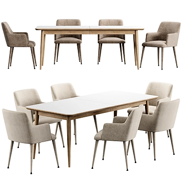 Walnut Extendable Dining Set 3D model image 1 