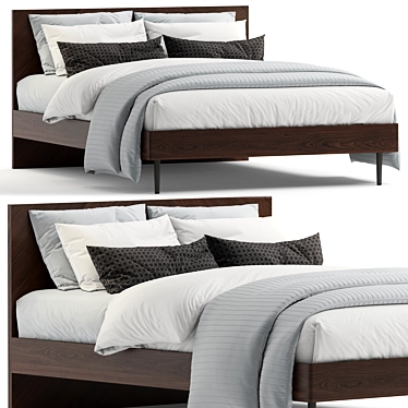 Elegant Walnut Queen Bed 3D model image 1 