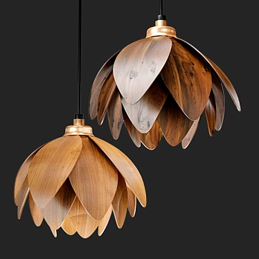 Floral Wooden Lotus Pendant Light 3D model image 1 