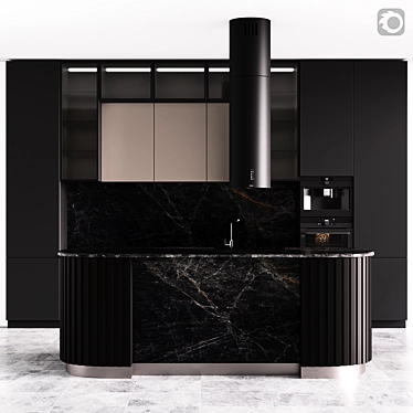 Contemporary Black Matte Kitchen 3D model image 1 