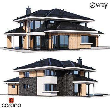 Modern Villa Model for V-Ray 3D model image 1 