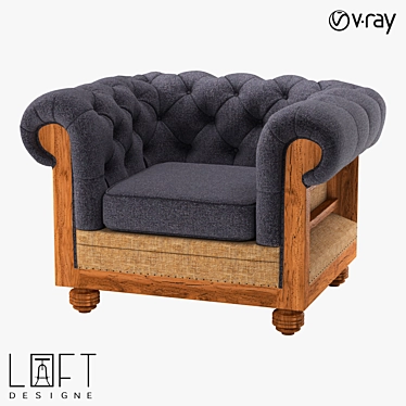 Rustic Wood Fabric Armchair 3D model image 1 