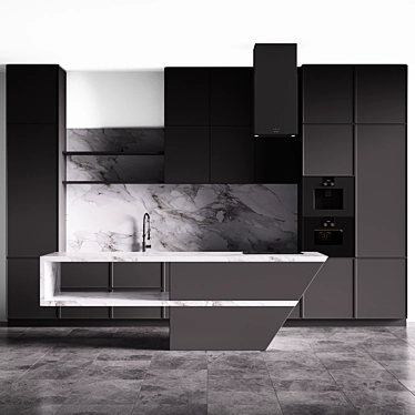 Modern Grey Hi-Tech Kitchen 3D model image 1 