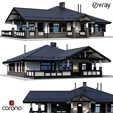 Wooden Private House Model 3D model image 1 