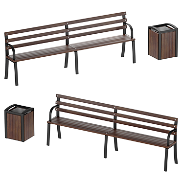 Loft Bench and Bin Set 3D model image 1 