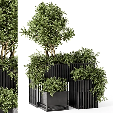 Metal Pot Outdoor Plant Set 3D model image 1 