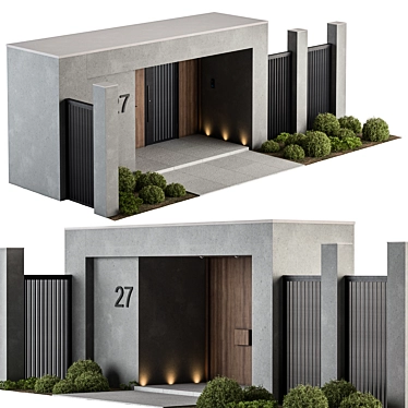 Architectural Outdoor Entrance Fence Set 3D model image 1 