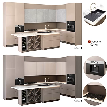 Modern Kitchen Set with Appliances 3D model image 1 