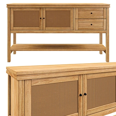 Gabin Pine and Rattan Sideboard 3D model image 1 