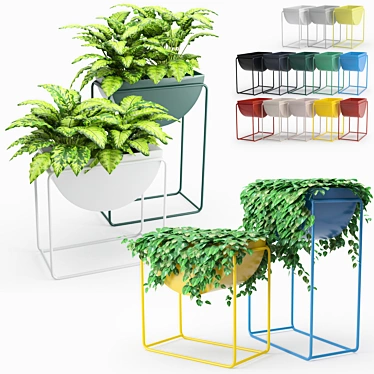 Modern Fiberglass Resin Planters Set 3D model image 1 