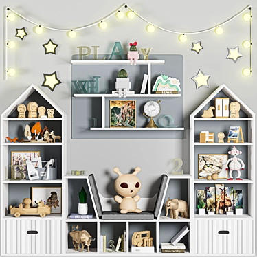 Playful Nursery Bookcase Set 3D model image 1 