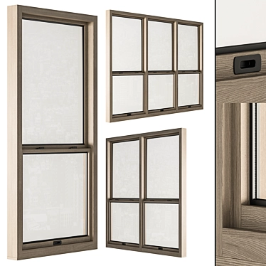 Wooden Double Hung Window Set 3D model image 1 