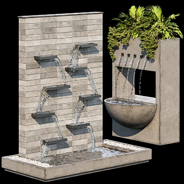 Elegant Waterfall Fountains Sculpture 3D model image 1 