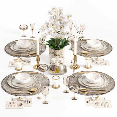 Elegant Dinnerware Set UVW Mapped 3D model image 1 