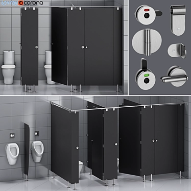 Public Toilet Partition Kit 3D model image 1 