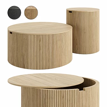 Modern Round Wood Coffee Table Set 3D model image 1 