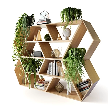 Wooden Hanging Plant Shelf 3D model image 1 