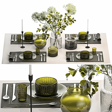 Eco-style Dinner Table Set 3D model image 1 