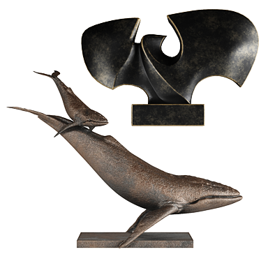 PBR Whale & Bat Sculptures 3D model image 1 