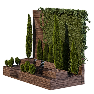 Wooden Parklet with Thuja and Ivy 3D model image 1 