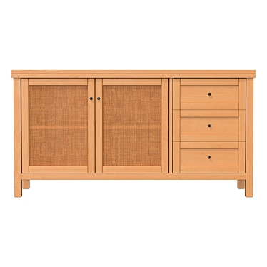 Gabin Pine Wood and Wicker Buffet 3D model image 1 