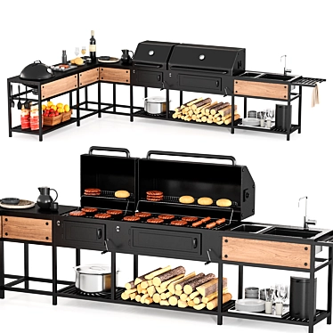 Grill 3D Model with Food 3D model image 1 