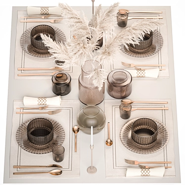 Table setting for 4 persons ikea, zara home, with a bouquet of white Cortaderia, dried flower. 18.