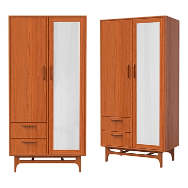  Vintage Walnut Wardrobe, Elegant Finish 3D model image 1 