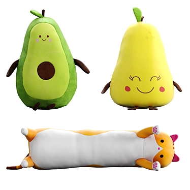 Soft Toy Set: Avocado, Pear & Kitty 3D model image 1 