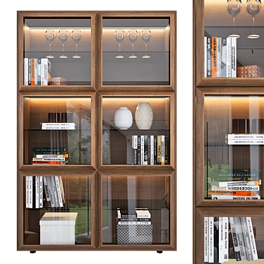 Modular Canaletta Walnut Bookshelves 3D model image 1 