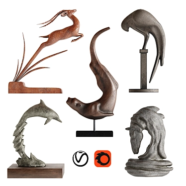 PBR Abstract Animals Sculptures Set 3D model image 1 