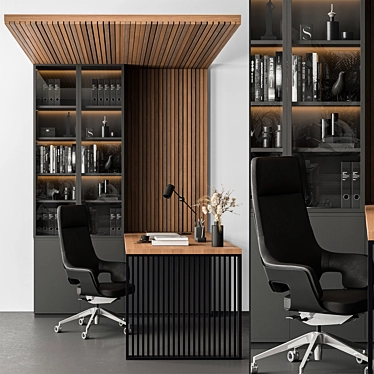 Executive Desk with Bookcase - Modern Office Furniture 3D model image 1 