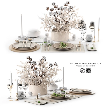 2x Different Kitchen Tableware + Cotton bouquet