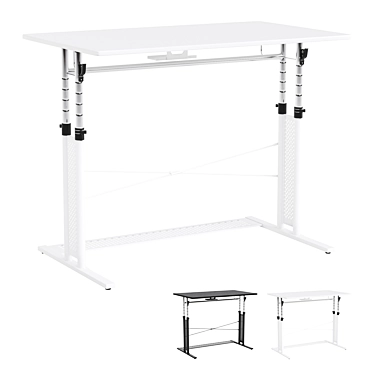 Gaming Desk Black and White 3D model image 1 