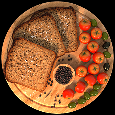 Bread tomatoes and olives set